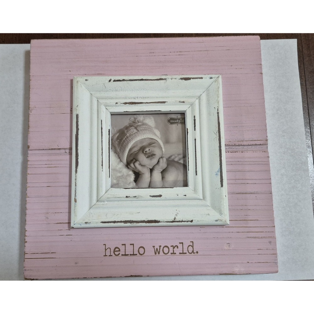 Hello World Pink & White 8 X 8"  Picture Frame. Holds 3x3" Photo (S2050)